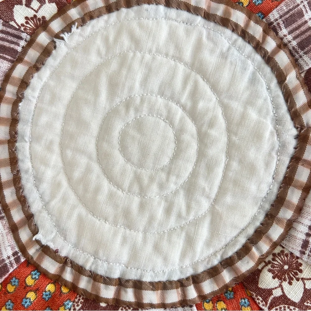 1970s Handmade Dresden Plate Quilted Pillow | Cottagecore Earth Tones